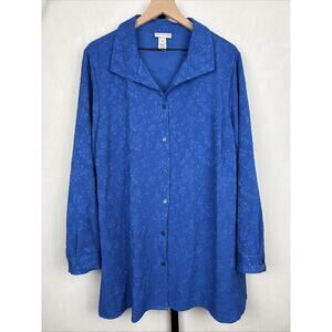 NEW Catherines Blue Floral Button Down Shirt Women's 2X Embroidered Flowy Career
